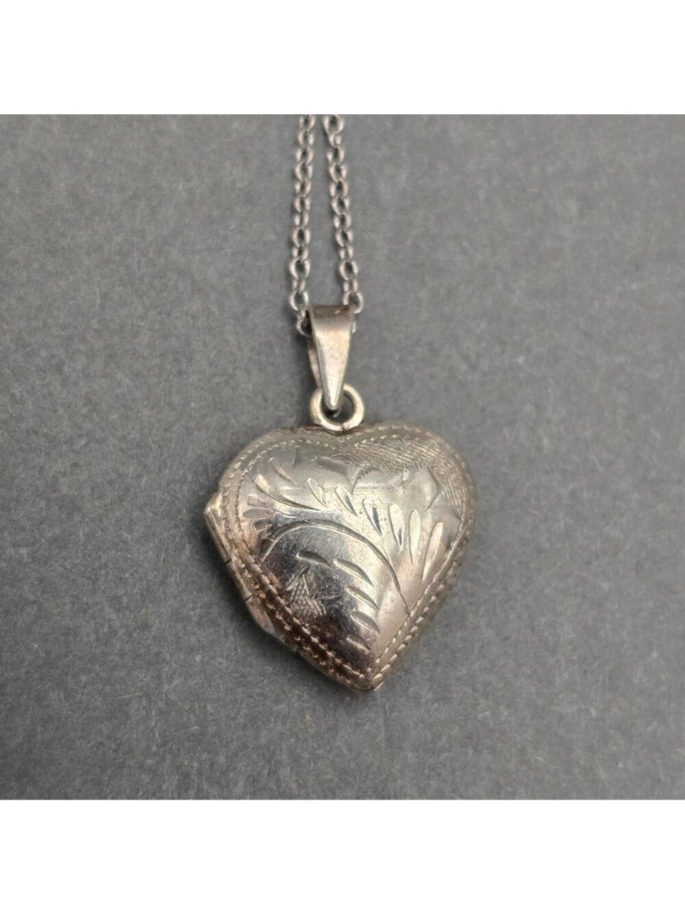 Sterling Silver Heart Locket Etched Floral Pendant Necklace 18"-20" - Picture 10 of 16